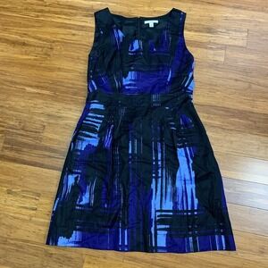 Banana Republic Dress Womens 14 Blue Abstract Print Sleeveless Pockets Fit Flare